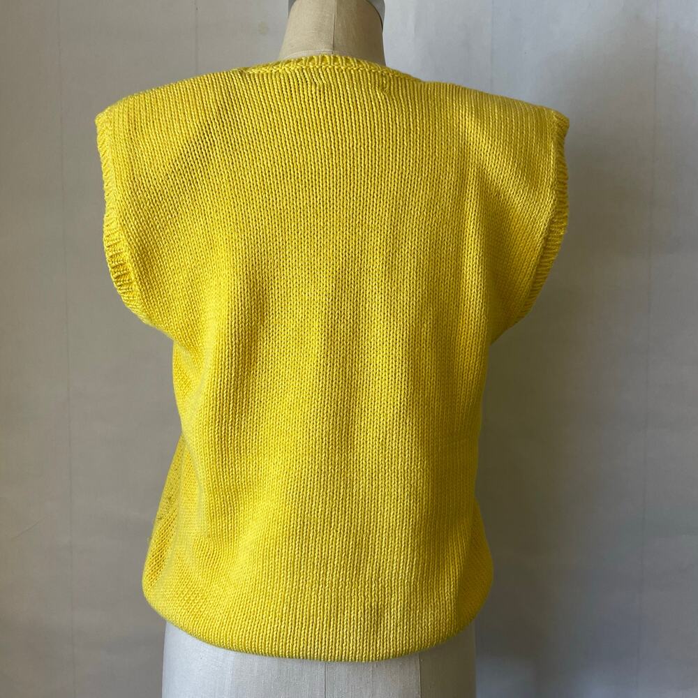 Funky Vintage 80s Bright Colorful Yellow Floral Oversized Sweater Vest - Picture 2 of 7